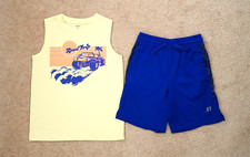 Boy Size M 8 Kid Carters Yellow Graphic Tank Top Blue Drawstring Shorts Used