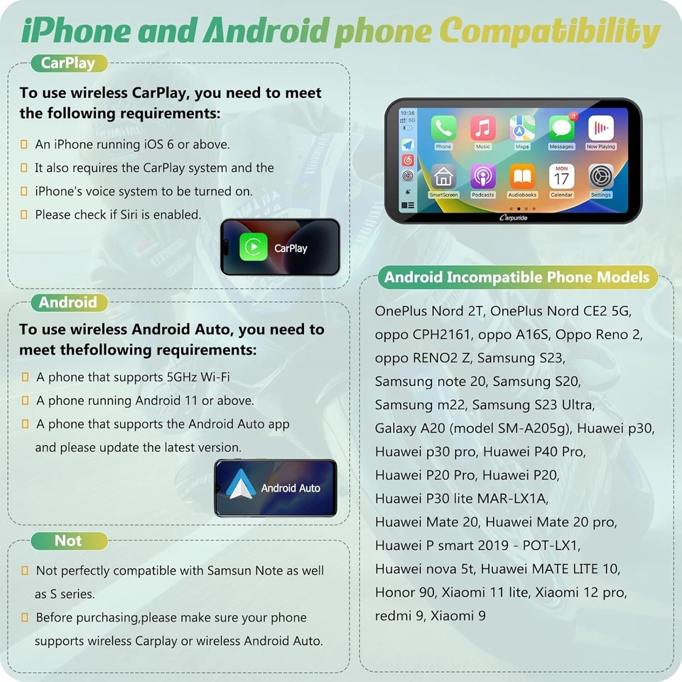 Carpuride W603D Moto Stereos Wireless Carplay Android Auto HD 1080P Dual Cameras - Image 4 of 4