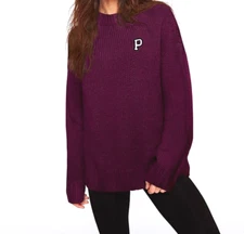 VICTORIA SECRET PINK LONG SLEEVE PURPLE BOYFRIEND CHUNKY KNIT SWEATER Sz M