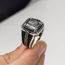 Men's Ring Mystic Topaz Stone 925 Sterling Silver Jewelry Size 7-14