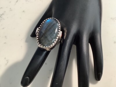 AUTHENTIC CAROL BRODIE RARITIES STERLING, LABRADORITE GARNET OVAL BOLD  RING NR