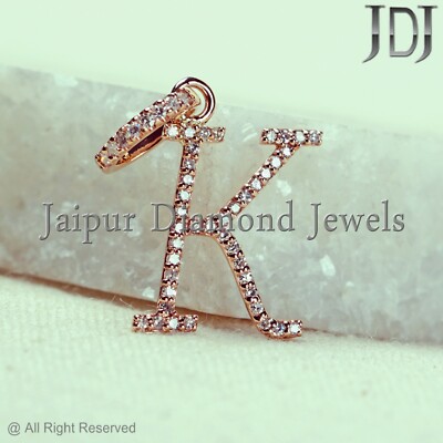 Solid 14k Rose Gold Natural Diamond K Initial Jewelry Alphabet Charm Pendant