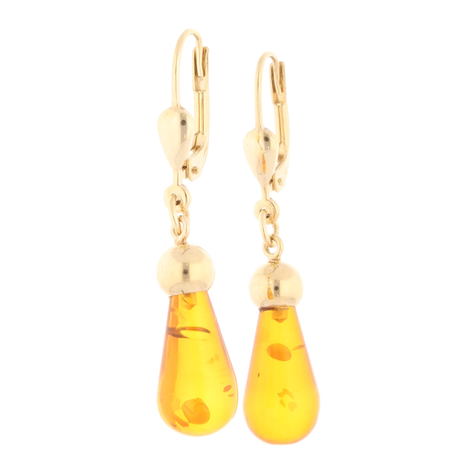 9Carat Yellow Gold Amber Drop/ Dangle Earrings (7x35.5mm)