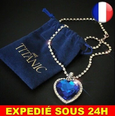 ✅ Pendentif Cœur De L'océan Bleu Titanic Collier Bijoux Symbole D'amour Eternel