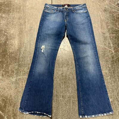 Lux Bootcut Jeans Womens Size 9 Blue Denim Distressed Comfort Flat Front Preppy