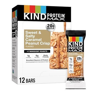KIND Protein MAX Sweet & Salty Caramel Peanut Crisp Snack Bars Keto Friendly ...