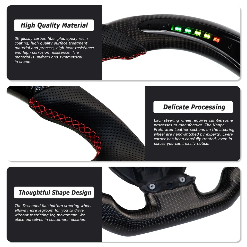 Volante LED de fibra de carbono LOSCHEN para Chevrolet Corvette C7 2014-2019 Foto 3 de 4