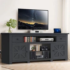 Black TV Stand Power Outlets Media Console Entertainment Center for 80 Inch TV