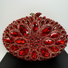 Red Rhinestone Clutch Purse Crystal Evening Bag Black Tie Wedding Party