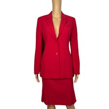 JONES NEW YORK 2PC Fire Red Polyester Lined Pleated Skirt SZ 6 Suit SZ 4 