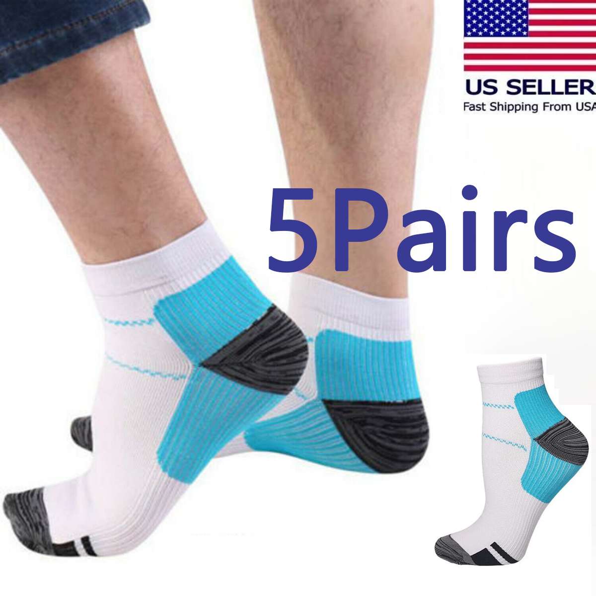 Compression Socks Plantar Fasciitis Arch Ankle Running Support Men Women L/XL-image