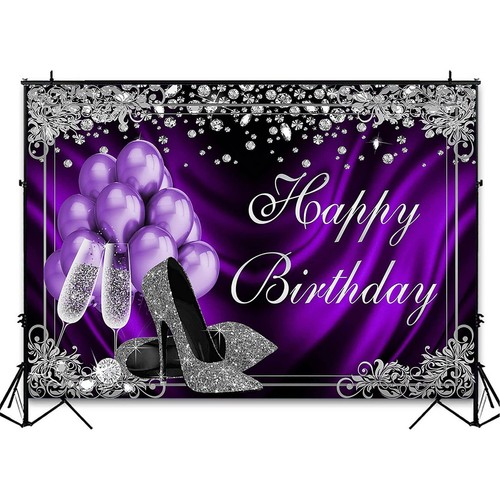 7x5Ft Purple Silver Happy Birthday Party Backdrop Photography Background - Picture 4 of 6