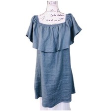 Reformation Sun Dress Size Medium Blue Ruffle Mini Square neck Lightweight Linen
