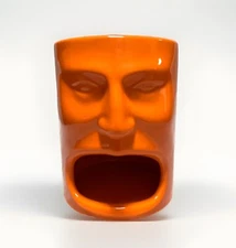 Open-Mouth Tiki Face 3D Figural Orange Ceramic 14oz Beverage Mug Preowned