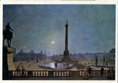 Trafalgar Square bei Mondschein keine Löwen Pether 1861 London Museum moderne Postkarte