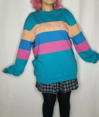 RARE Palace Skateboards Spellout 90s Vibe Striped Embroidered Sweatshirt Mens XL