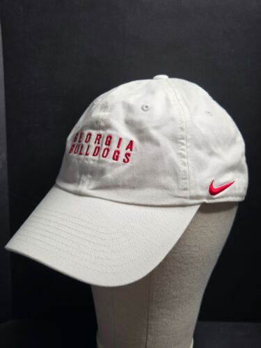 🏈Vintage Nike Georgia Bulldogs Mütze ~ Heritage86 weiß Dad Cap ~ verstellbar UGA