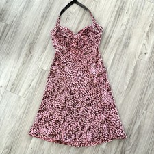 Floral Silk Babydoll Dress Pink Womens 10 Retro Y2K 90s Fairy Princess Party