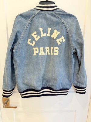 Celine Denim Teddy Jacket With CELINE PARIS Patch In Ocean Breathe