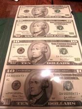 $10  Ten Dollar-1  uncut sheet Federal Reerve Notes 4 bills 2003  Series