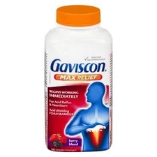 Gaviscon Max Relief Chewable Tablets Berry 50 Count Heartburn Acid Reflux GERD