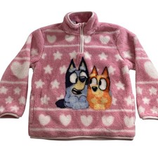 Bluey Bingo Girls Sherpa Fleece Quarter Zip Pullover Pink Hearts Stars M 8 NWT
