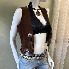 Vintage 70s Style Suede Fringe Vest   Western Boho Y2K Cowgirl   Genuine Leather