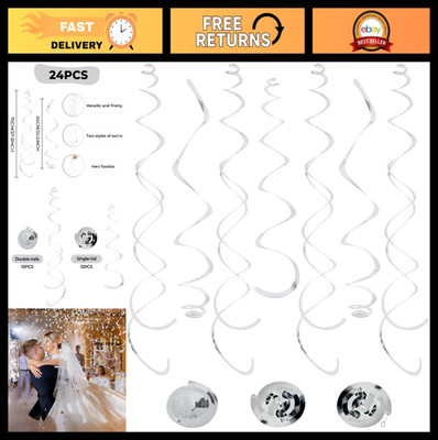 24 PCS Silver Foil Hanging Swirl Decorations, Ceiling Streamers for Parties, Bir