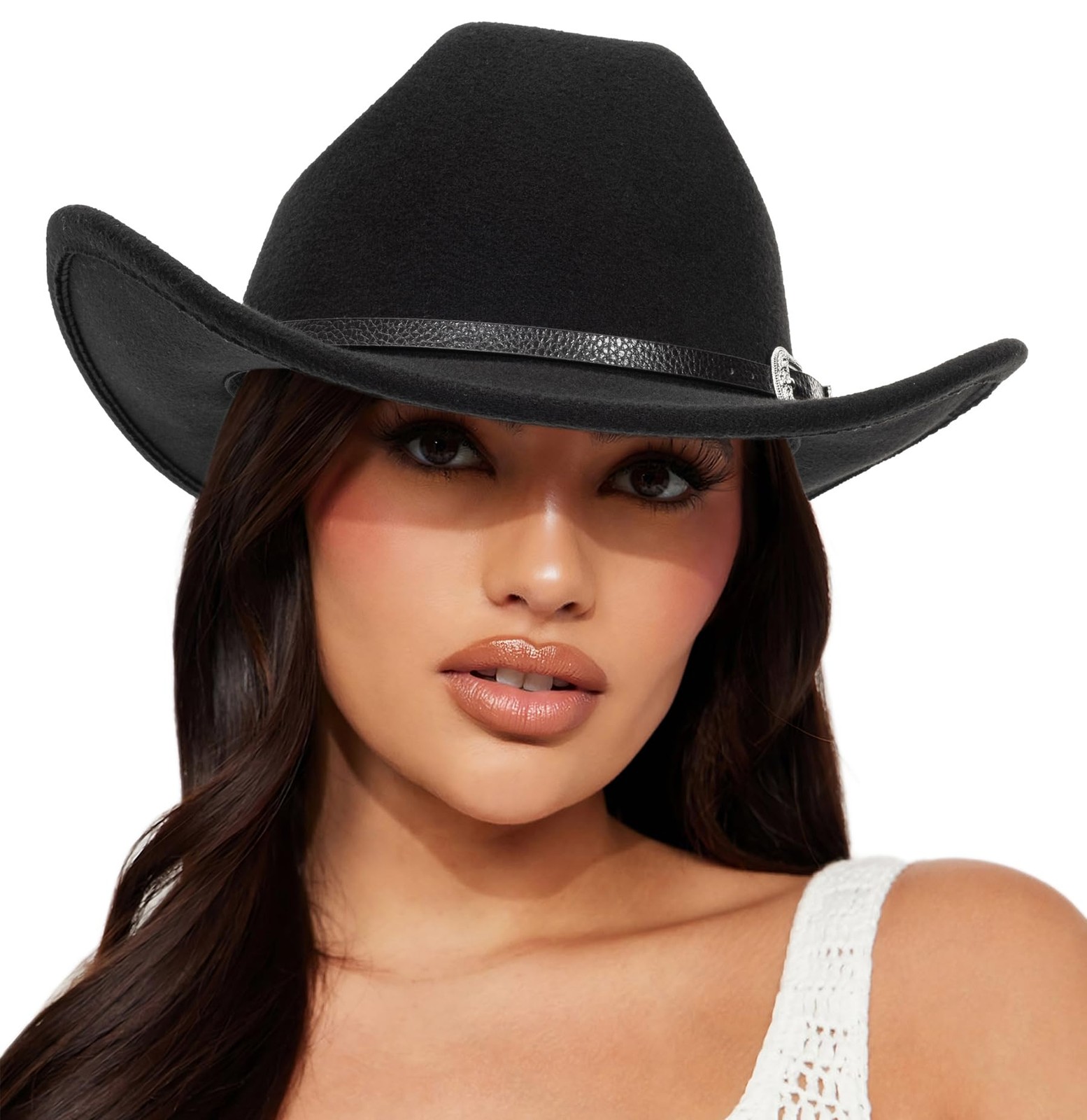 Womens Western Cowboy Hat Large Felt Wide Brim - Classic Rodeo Look