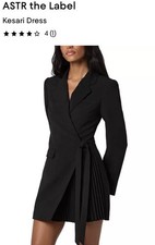 ASTR the Label Kesari Black M Wrap Dress Pleated Collared Long Sleeve Short