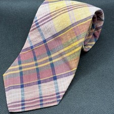 Vintage 60's Van Boven Madras Plaid Hand Sewn Tie Made in USA 57" x 3.5"