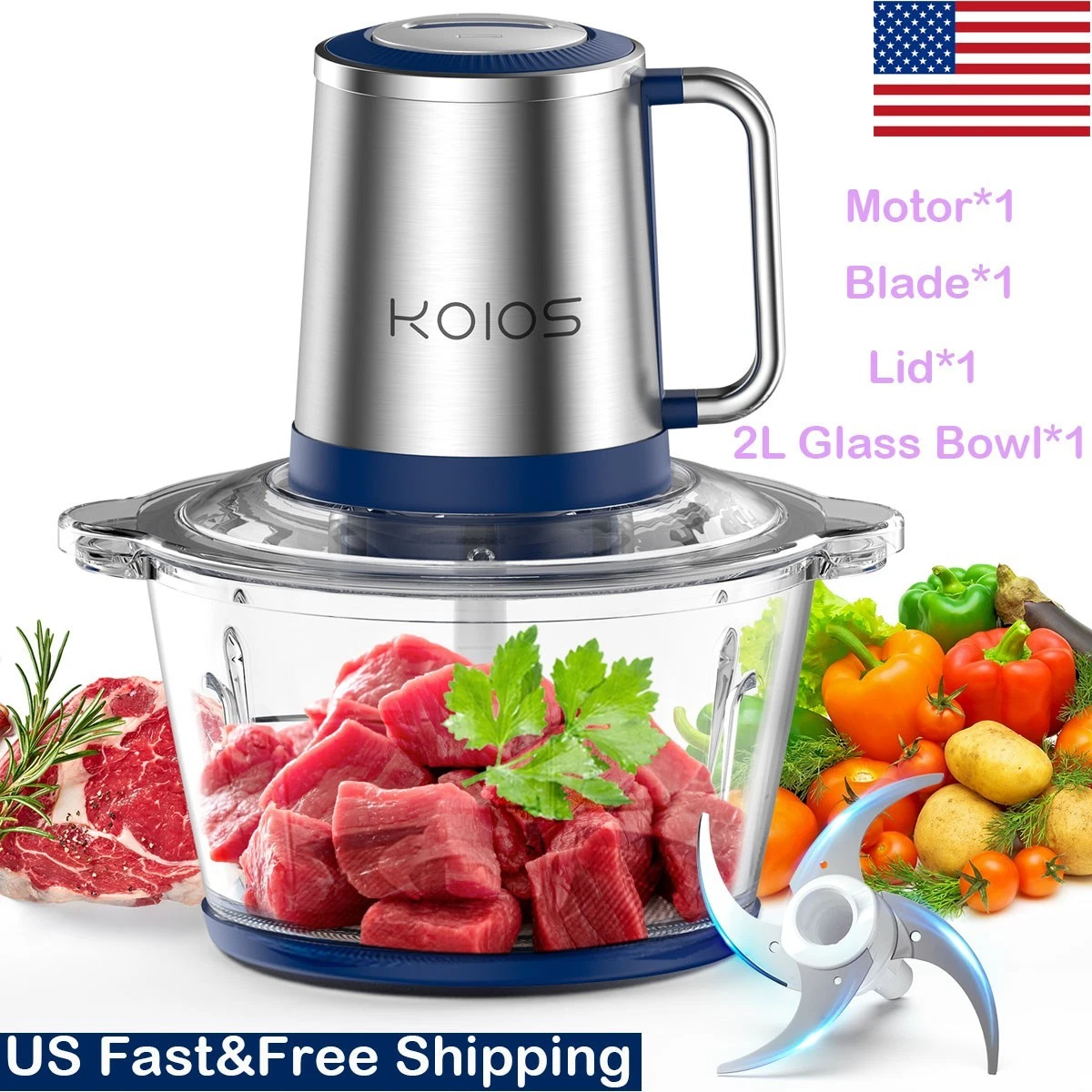 KOIOS Electric Food Vege Chopper Food Processor Kitchen Meat Grinder Mixer 2L
Opens in a new window
