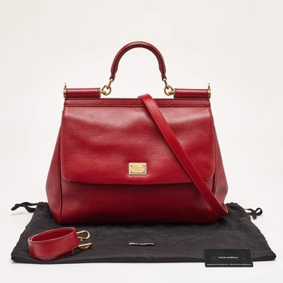Dolce Gabbana Miss Sicily Large Red Leather Top Handle Bag | eBay