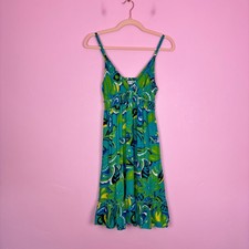 Sundrenched Australia Vintage Floral Mini Summer Dress Blue Green Size 12 - 14