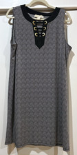 MICHAEL Michael Kors Animal Print Shift Dress XL Gold Grommet Keyhole Lace Neck