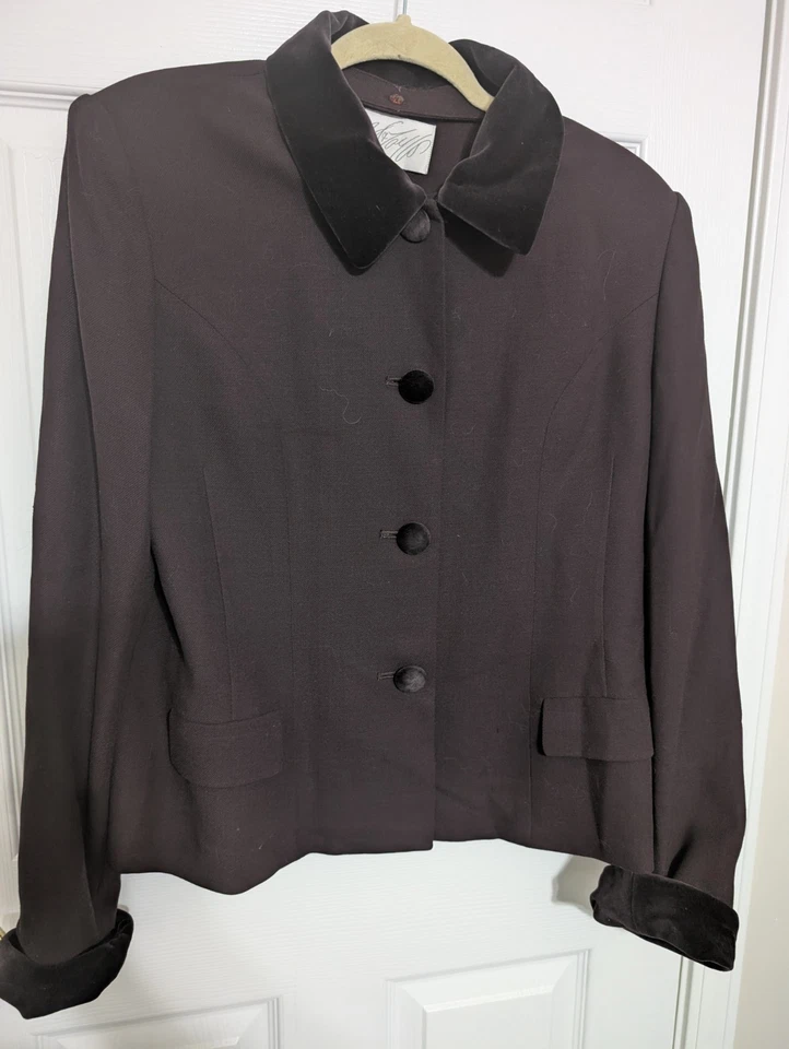 Conjunto de traje falda ciruela oscura 100 % lana Lord & Taylor vintage para mujer talla 10 4 botones Foto 3 de 4