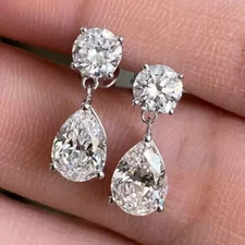 8.60 Ct Certified Pear & Round Cut Natural Diamond Studs VVS1 White Gold Finish