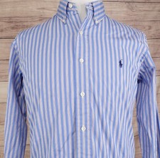 Polo Ralph Lauren Dress Shirt Mens 16 Blue Stripe Custom Fit Button Down