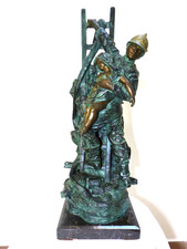 Hippolyte MOREAU Estatua de Bronce Bombero Escultura Base de Mármol 18,6 kg