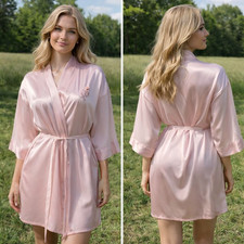 Vtg Intimo Amore T05-291 Women's Satin Chiffon Kimono Style Robe Embroidered
