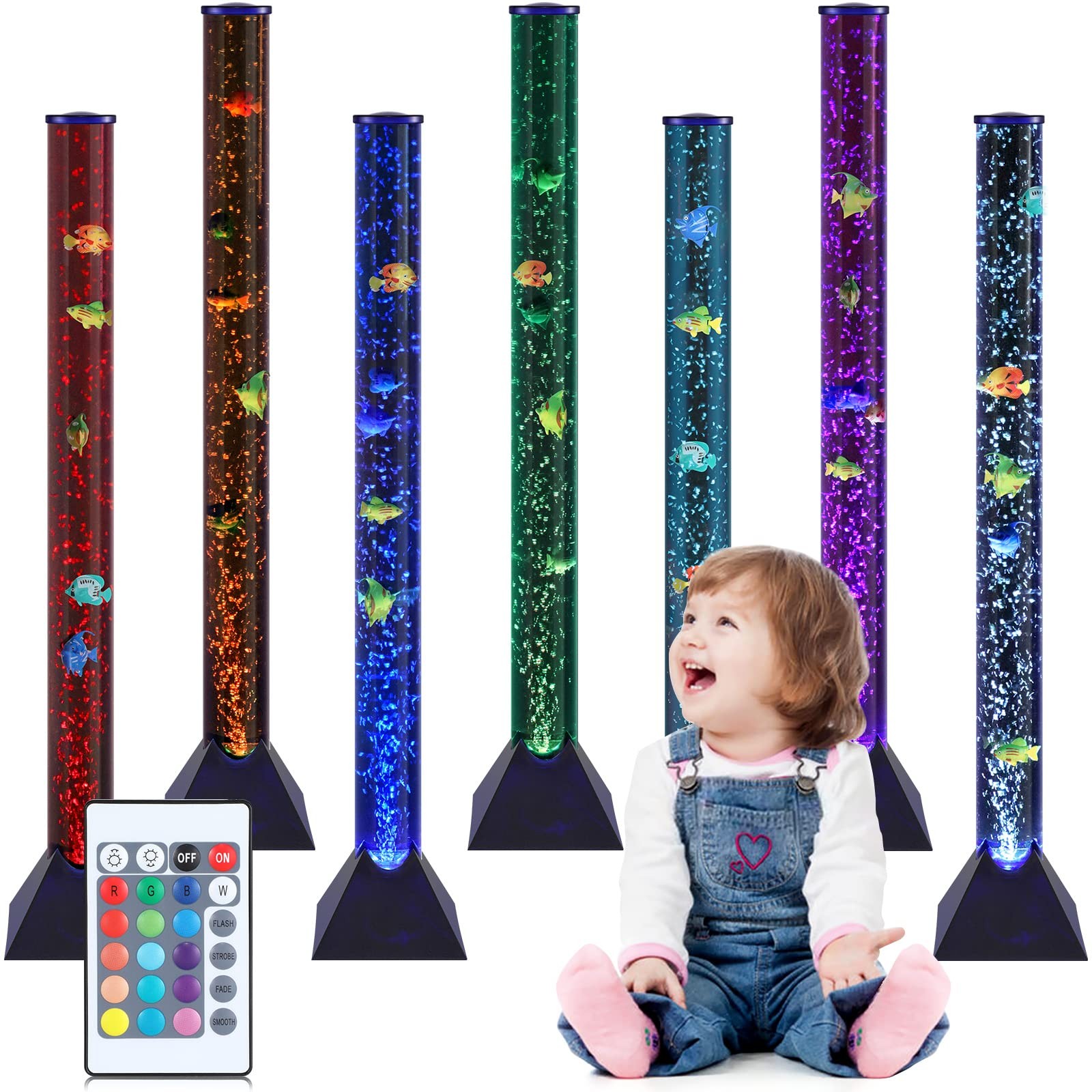 MOONSAY Large Fish Tube - 3.3FT Sensory Bubble Lamp with Moving Fish & 20 Col...