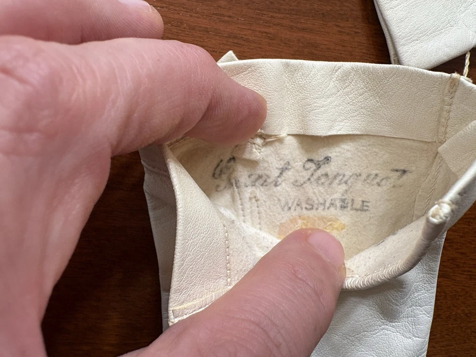 ВИНТАЖНЫЕ детские кожаные перчатки, французские, цвета слоновой кости, неношеные, 7,5 дюйма, Gant Jonquet - Изображение 3 из 4