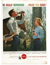 1959 Coca Cola Coke riding horses in the desert Saguaro cactus Vintage Print Ad