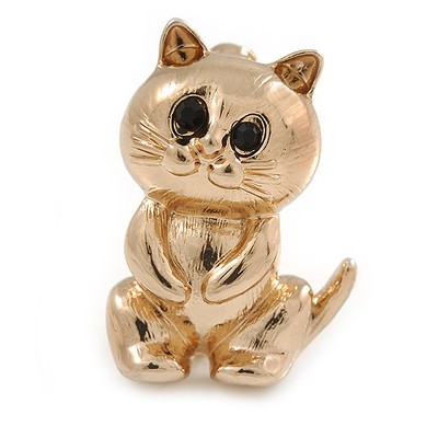 Süße Kätzchen/Katze Brosche aus goldfarbenem Metall - 33 mm L