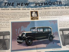1930 Plymouth Sales Brochure Fold Out Chrysler Dealer Catalog Art Deco Original