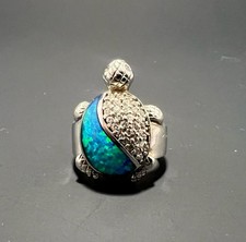 Blue Opal Turtle Ring Size 7 Solid 925 Sterling Silver 9 Grams