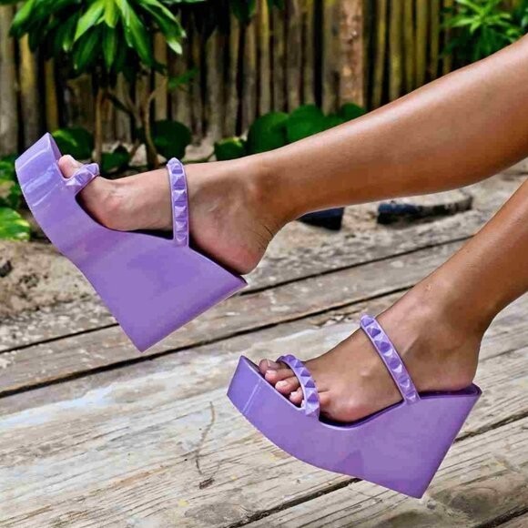 SAOLA Sandali Carmen Sol viola tonino plateau gelatina zeppa taglia 9 NUOVI