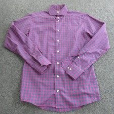 Eton Shirt Mens 15 38 Pink Blue Check Slim Fit Cotton Button Front Long Sleeve
