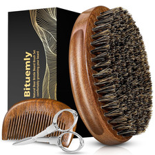 Beard Brush, Natural Boar Bristles Beard Brush for Men and Wooden Sandalwood Poc