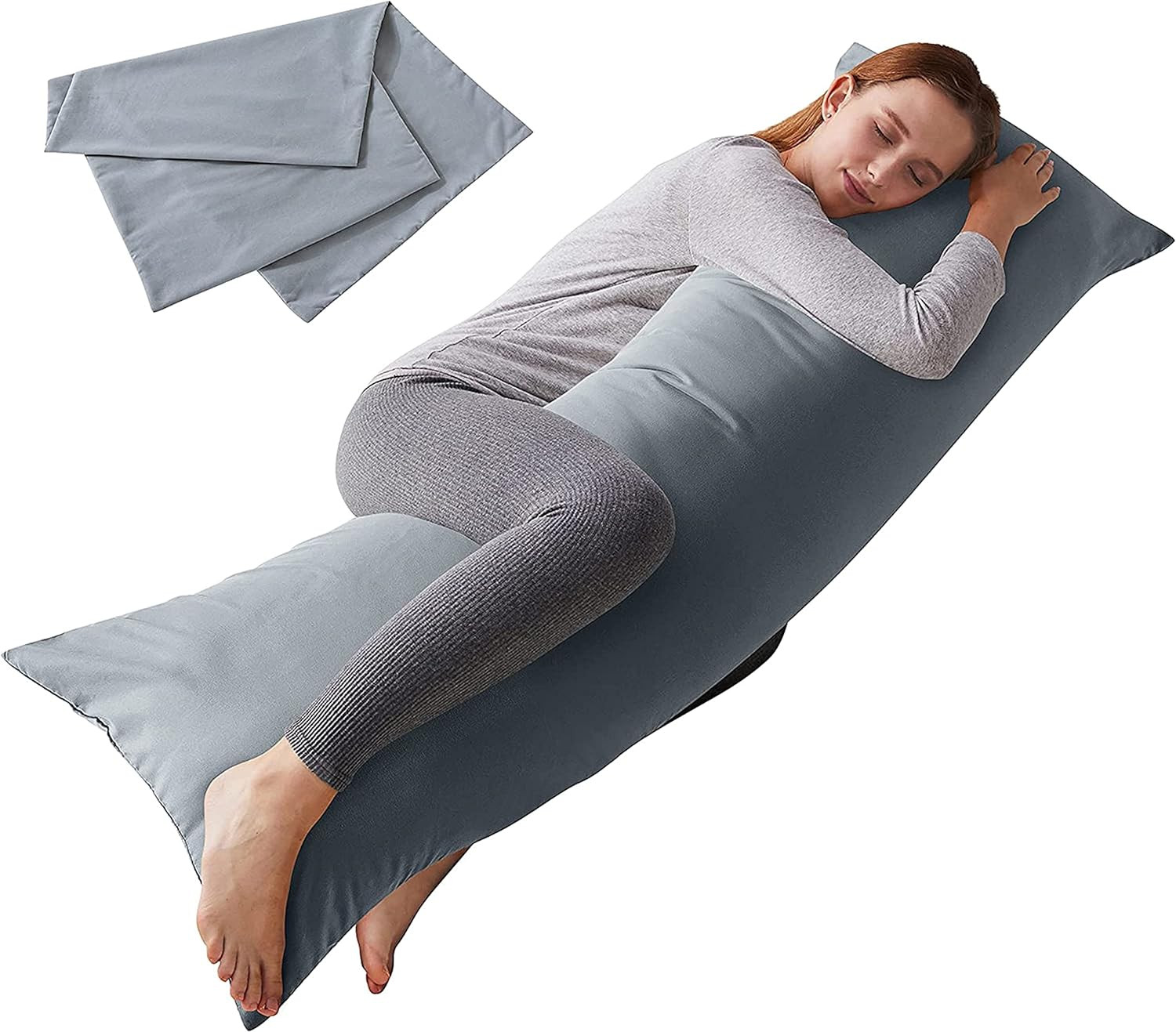 With Pillowcase Soft Full Body Pillow For Adults Grey
